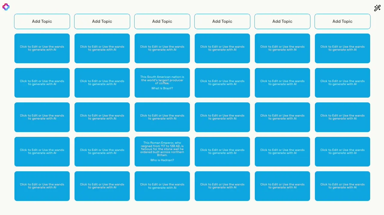 Video showcasing using AI to generate an entire jeopardy game